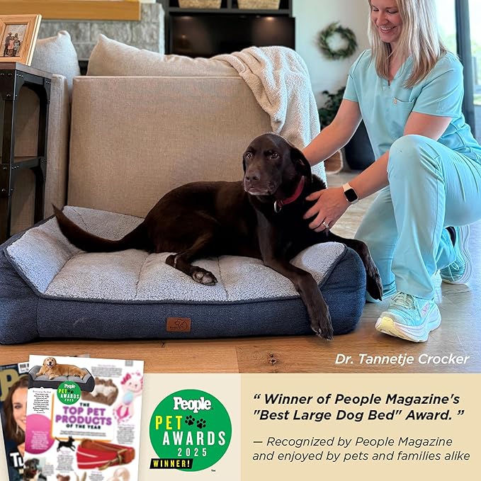 Bedsure SupportMax™ XL Pro Orthopedic Dog Beds Large Sized Dog - Extra Thick Supportive Dogs Couch with Waterproof Washable Cover, Extra Large Comfort Pet Sofa with Sherpa & Nonskid Bottom, Blue, 45"