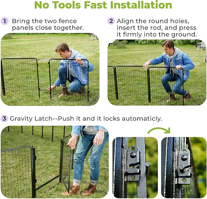 SunsGrove Dog Playpen Outdoor, Heavy Duty 40 Inch 6 Panels with Wider Door for Medium and Large Dogs, Free and Safe Play Dog Fence Indoor, Black
