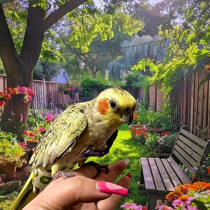 2Pcs Bird Diapers Bird Harness Flight Suits Diapers with 2Pcs 80 Inch Flying Leash Parrot Nappy Pigeon Pants Urine Wet Suit Costume for Cockatiel Conure Macaw Budgies Parakeet-Kiwi&Banana