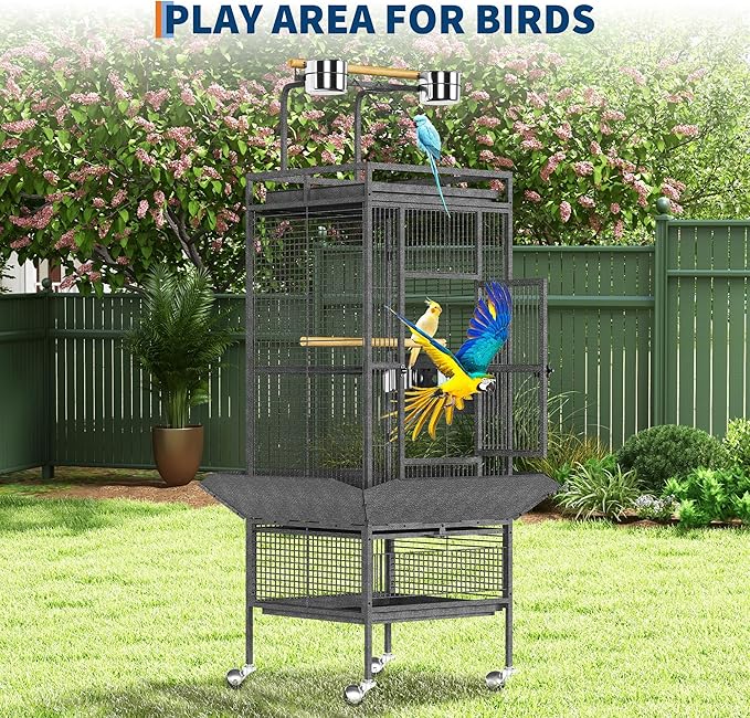 61Inch Bird Cage with Play Top, Extra Large Bird Cage with Wood Perches, Feeder for Parakeets, Canaries, Lovebirds, Small Quaker, Cockatiels, Budgie