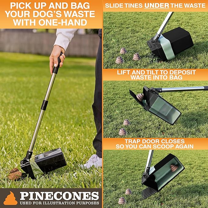 Neater Pet Brands Lift N’ Bag 2.0 Dog Pooper Scooper with Bag Attachment & 22" Pole for Small to Large Dogs, New & Improved Design, 15 Refill Bags, Heavy Duty Dog Poop Scooper for Yard, One-Hand Use