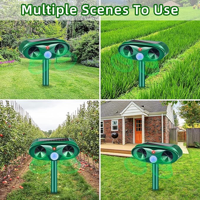 2 Pack 2025 Solar Ultrasonic Animal Repellent Outdoor,Sonic Fortress Pro Deer Repellent Motion Detection,Waterproof Squirrel Mouse Raccoon Dog Cat Rabbit Repellent Deterrent for Garden Yard