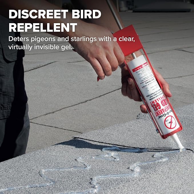 Bird B Gone Transparent Bird Gel - 10oz Tube - Sticky Bird Repellent for Outdoor Use - Deter Pigeons & Starlings - Easy Application with Caulking Gun - Bird Deterrent for Ledges, Pipes & Signs