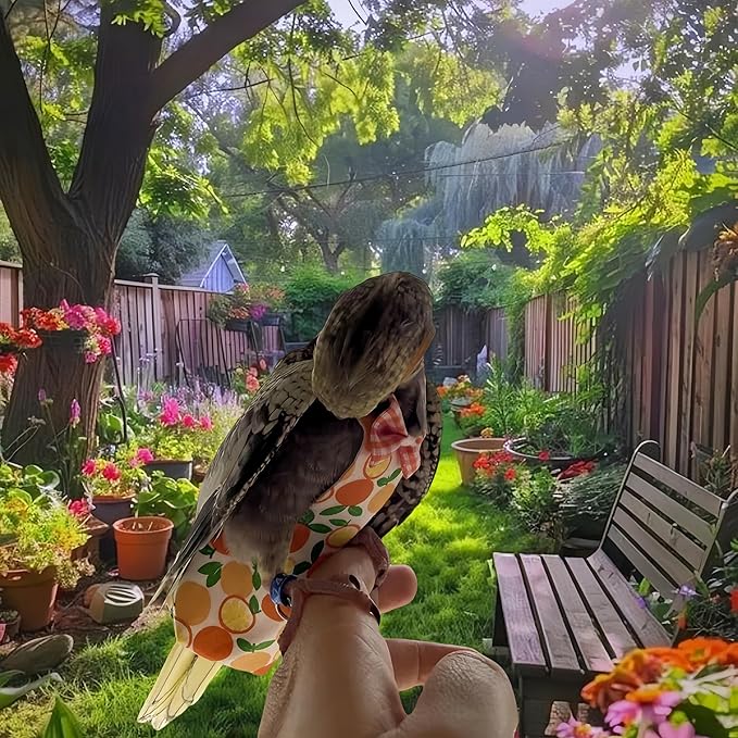 2Pcs Bird Diapers Bird Harness Flight Suits Diapers with 2Pcs 80 Inch Flying Leash Parrot Nappy Pigeon Pants Urine Wet Suit for Cockatiel Conure Macaw Budgies Parakeet-Watermelon&Orange