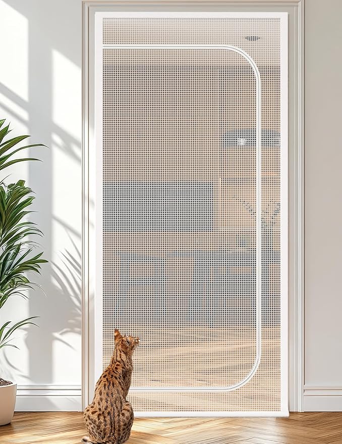BFNN Cat Screen Door, Extra Tall Cat-Proof Mesh Gate, Fit Door Size 30'' x 80.5'', Anti Scratch Mesh with Zipper Closure, for Living Room, Kitchen, Bedroom (White)