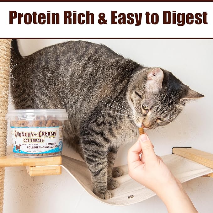 Fieldcrest Farms Nothin’ to Hide Collagen Cat Treats – Crunchy & Creamy Cat Snacks, High-Protein Healthy Treats for Skin, Coat & Joint Support, Tuna Flavor, 8 oz. Resealable Tub (Pack of 3)
