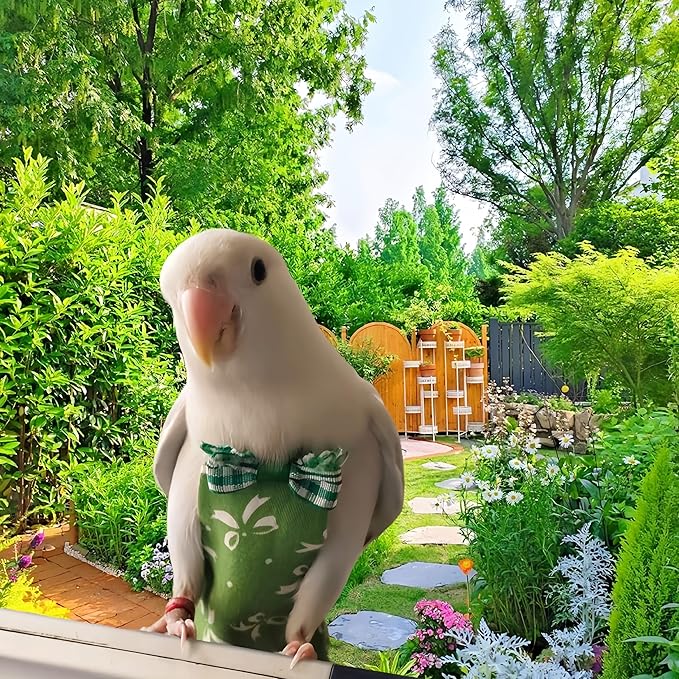 2Pcs Bird Diapers Bird Harness Flight Suits Diapers with 2Pcs 80 Inch Flying Leash Parrot Nappy Pigeon Pants Urine Wet Suit for Cockatiel Conure Macaw Budgies Parakeet-Bowknot&Lemon