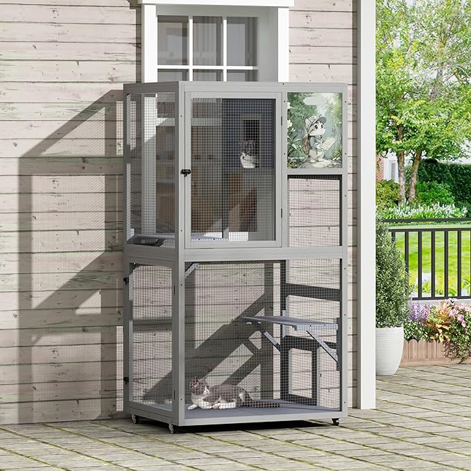 COZIWOW Outdoor Wooden Cat Catio – Weatherproof, Easy Assembly, for Backyard/Patio/Balcony, for Indoor & Outdoor Cats