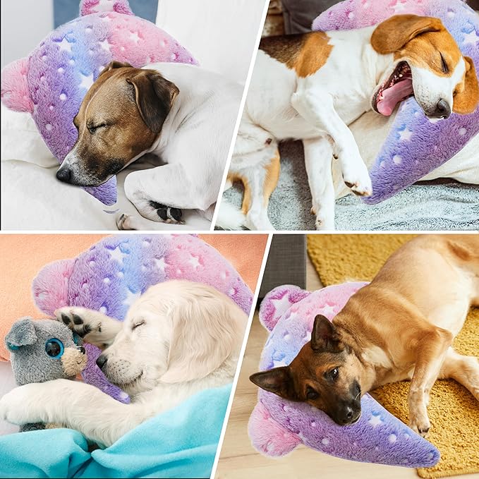 Pet Calming Pillow for Dogs, Soft U-Shaped Pillow Glow in The Dark, Joint Relief, Sleep Comfortably,Suit for Small, Medium, Large Dogs, Fluffy Pet Neck Pillow (M-Pink)