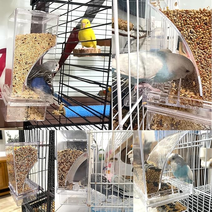 2Pcs Automatic Bird Feeder for Cage No Mess Parakeet Feeder Seed Food Container Feeding Station Cage Accessories for Small Birds Parrot Cockatiel Canary Lovebirds