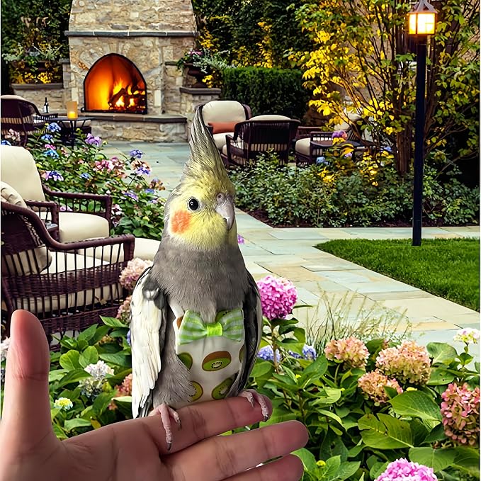 6Pcs Bird Diapers Bird Harness Flight Suits Diapers Reusable Parrot Nappy with Waterproof Inner Layer Washable Cute Urine Wet Suit Costume for Cockatiel Conure Budgie Macaw Parakeet,L
