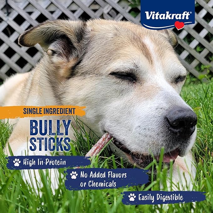Vitakraft Dog Bully Sticks, 6 Inch, 5 Count, Thick, All-Natural Beef Chews for Dogs, 6 oz