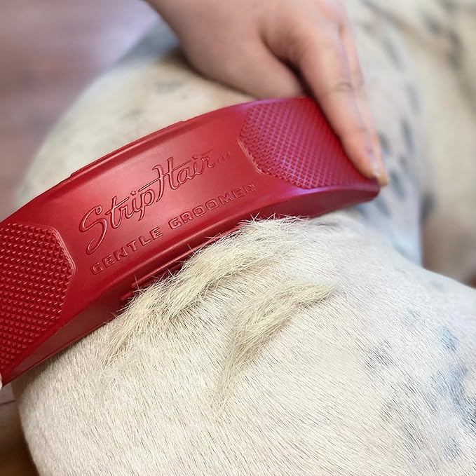 StripHair Gentle Groomer for Dogs Cats 6-in-1 Shedding Grooming Bathing Massage Tool and Pet Hair Remover (Soft Red)