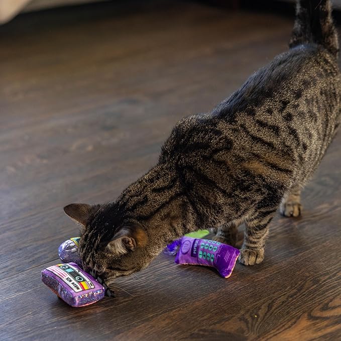 Catstages So Meowsome 90s Cat Toys, 3-Pack Catnip Plush Toys with Crinkle, Feathers & Dental Mesh, Multicolored