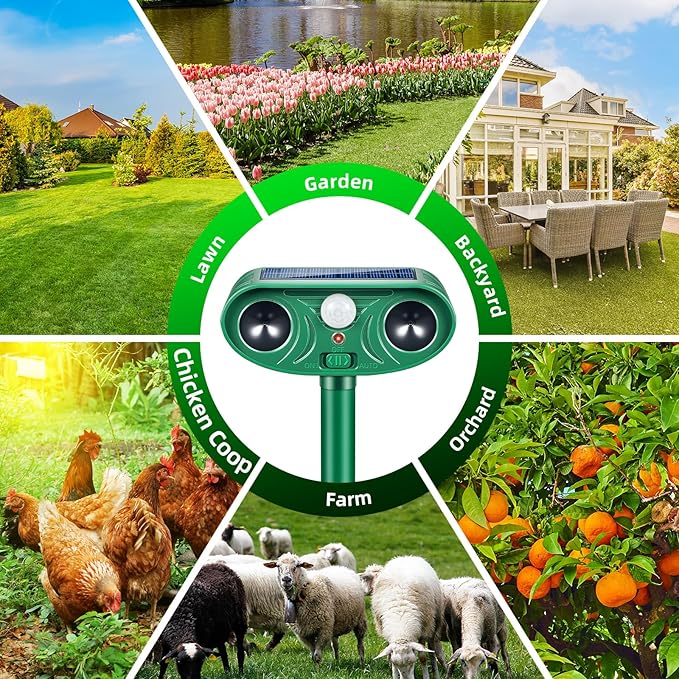 2 Pack Solar Ultrasonic Animal Repeller Outdoor with Motion Sensor Deer Repellent Devices for Squirrel Repellent Cat Rabbit Skunk Coyote Raccoon Repellent Outdoor Fox Deterrent for Yard