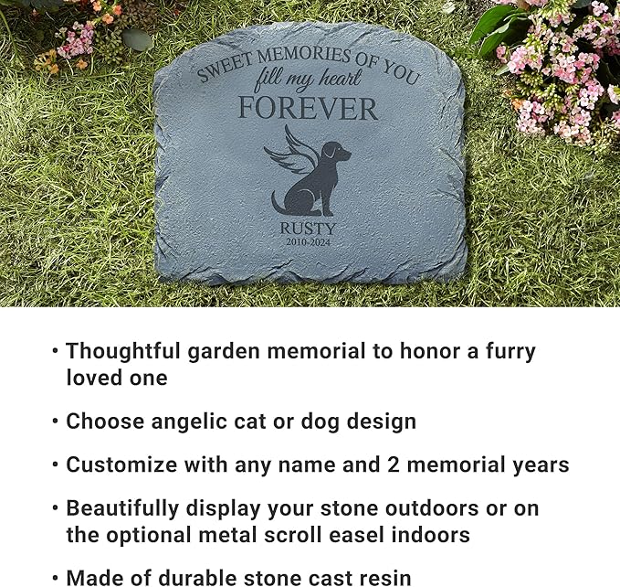 Let's Make Memories Personalized Forever Friend Pet Memorial Stone - Cat - Sympathy Garden Marker