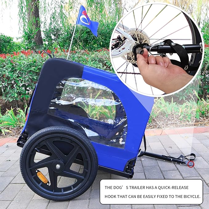 2-in-1 Dog Bike Trailer & Pet Carrier with Quick-Release Wheels, Foldable Steel Frame & Non-Slip Floor, 88 lbs Capacity for Medium/Small Dogs, Compatible with 20"-29" Bicycles