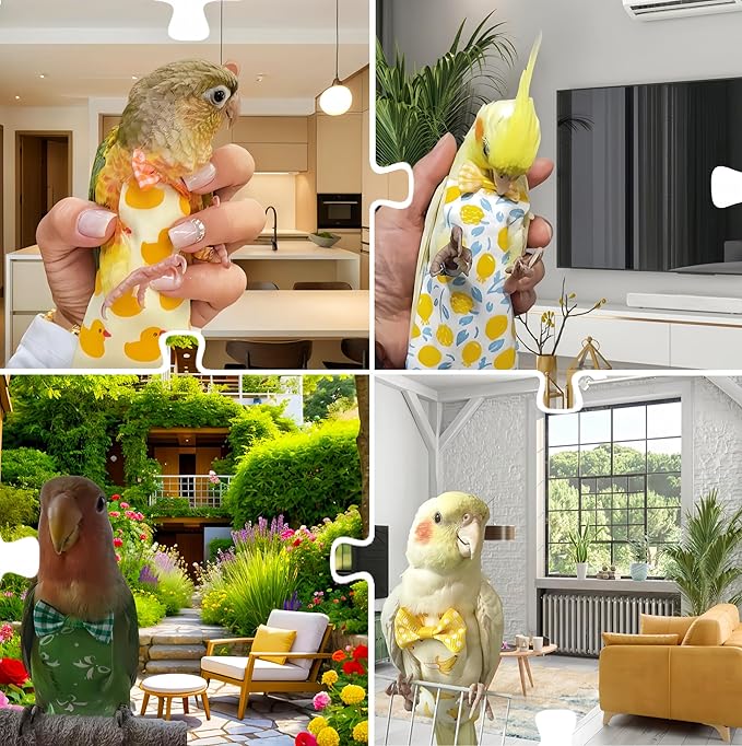 6Pcs Bird Diapers Bird Harness Flight Suits Diapers Reusable Parrot Nappy with Waterproof Inner Layer Washable Cute Urine Wet Suit Costume for Cockatiel Conure Budgie Macaw Parakeet, M