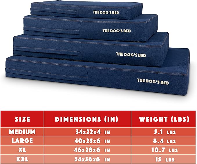 The Dog’s Bed Orthopedic Memory Foam Dog Bed Mattress, Oxford Fabric, Real Blue Denim, Large, 6-Inch