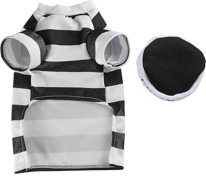 Halloween Fancy Prisoners Dogs Cats Warm Costumes with Hat for Teddy, Pug, Chihuahua, Shih Tzu, Yorkshire Terriers, Papillon D-Black/White L