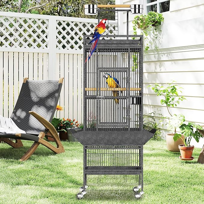 61" Tall Bird Cage - Large Bird Cage with Rolling Stand, Extra Wide Metal Parrot Cage with Play Top & Bowls, Flight Birds House for Macaws, Cockatoos, Conures, Parakeets, Lovebirds